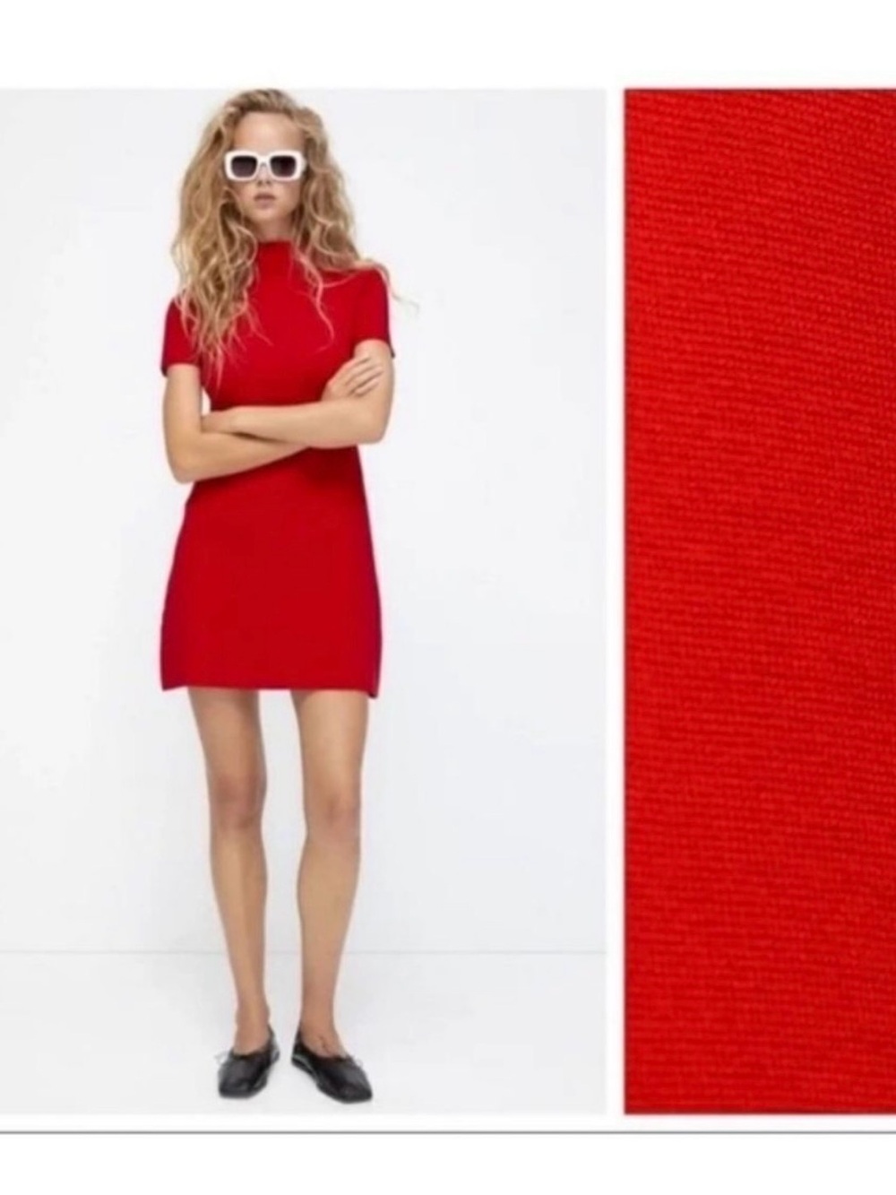 Zara Red Short-Sleeve Mini Dress